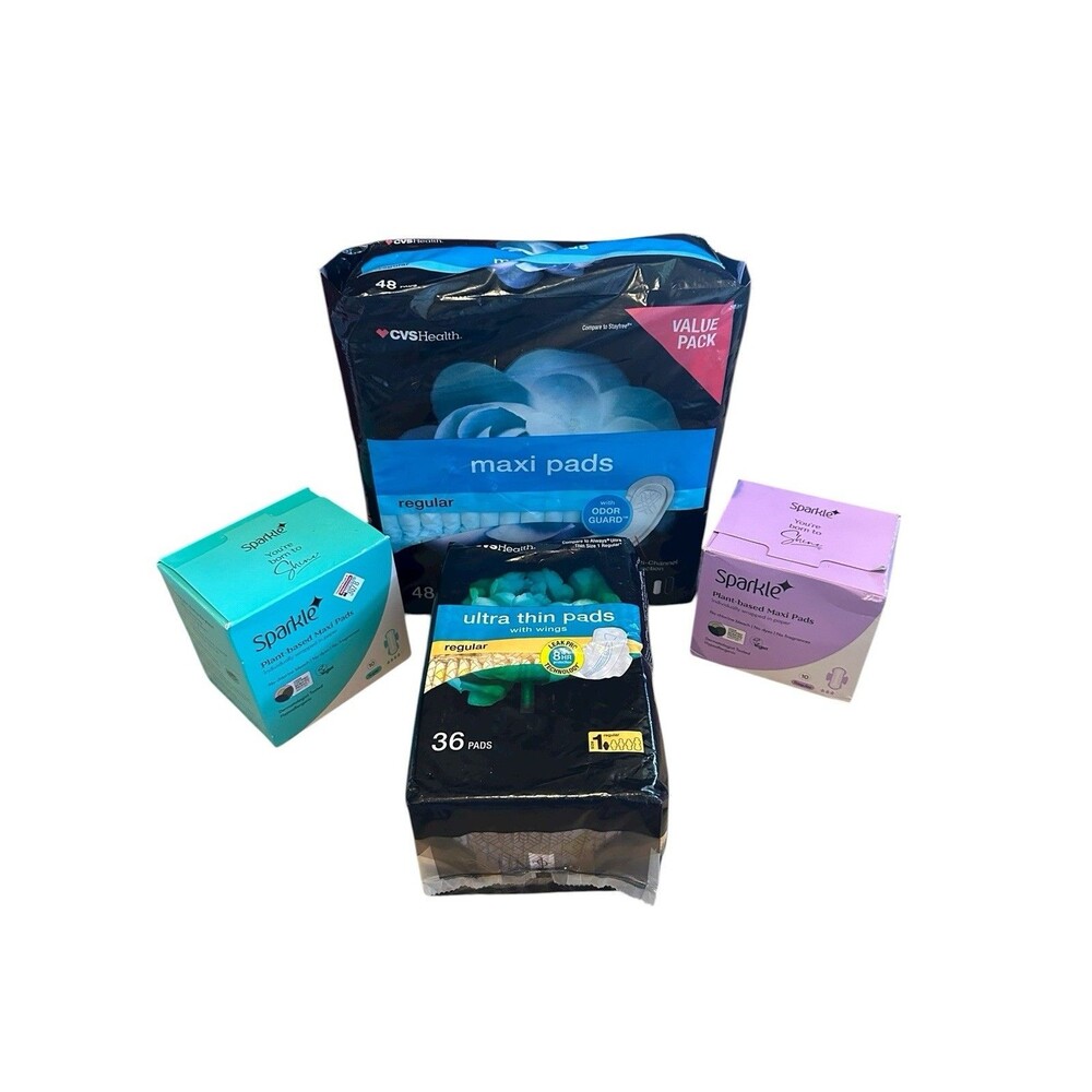LOT of 4 Packages CVS & Sparkle Maxi Pads Variety Ultra Thin Regular Super 100+
